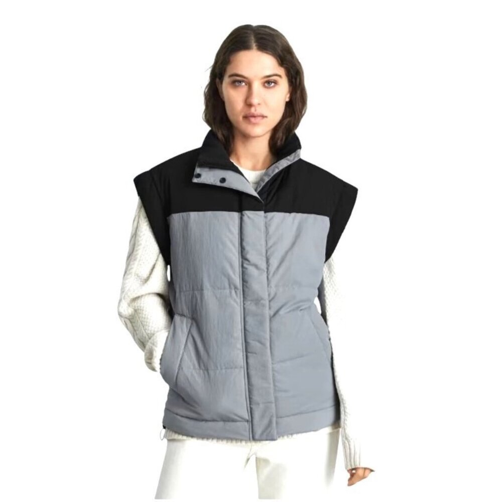 Everlane Women's Nyle Quilted Puffer Vest, Size Small, Black & Gray Colorblock